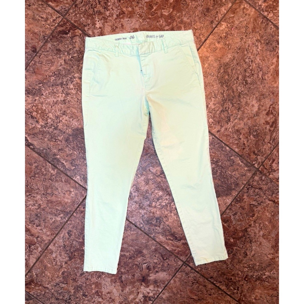 GAP Women's Khaki Skinny Pants Light Green Solid Flat Front Inseam 28"